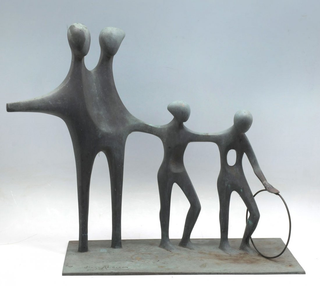 JORGE ALARCON ISLAS MODERNIST BRONZE FAMILY GROUP: ISLAS, Jorge Alarcon, (American, 1933-): Modernist Family Grouping, Patinated Bronze, 25'' in height by 33'' in width by 12.5'' in depth, signed, marked 3-2.