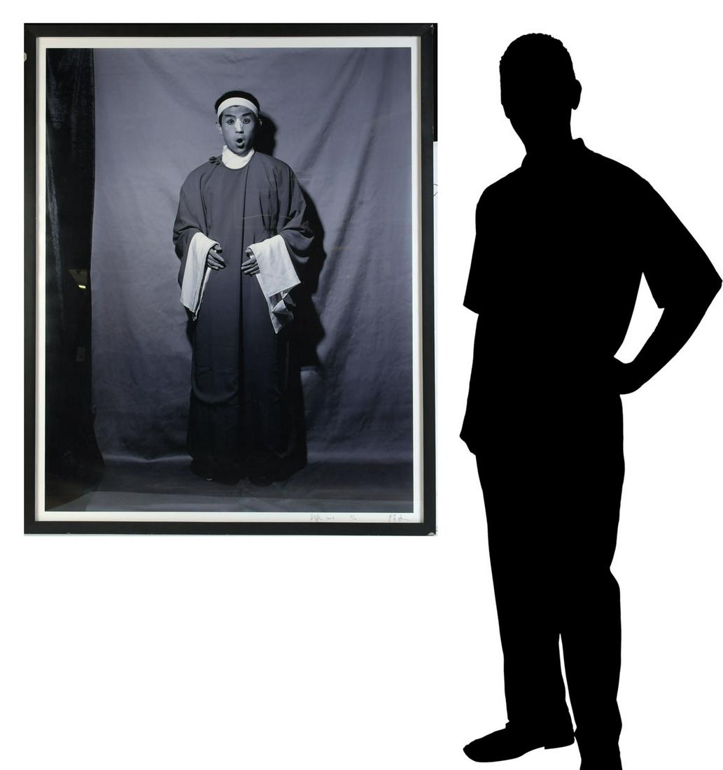 HAN LEI PRINT A MAN WHO PLAYS THE CLOWN: LEI, Han, (Chinese, 20th/21st Century): ''A Man Who Plays the Clown'', Chromogenic Print, sight size 48.5'' x 39'', signed lower right, numbered 5/10, dated 2004, framed, 51.5'' x 41.5''.