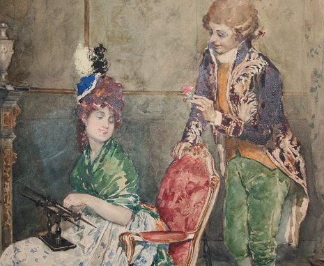 ETTORE SIMONETTI COURTING SCENE PAINTING - 2