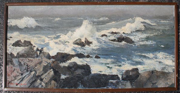 PETER HAYWARD COASTAL PAINTING: HAYWARD, Peter, (American, 1905-1993): Rocky Coast OIL/C, 21 1/2'' x 49 1/2''