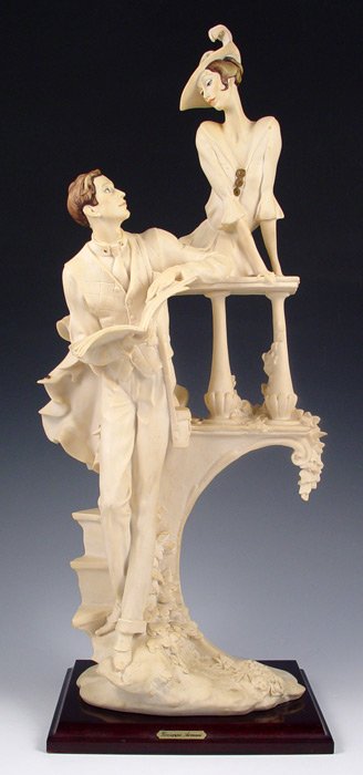 GIUSEPPE ARMANI FIGURINE MAN READING TO WOMAN: GIUSEPPE ARMANI FIGURINE MAN READING TO WOMAN: 20'' h.