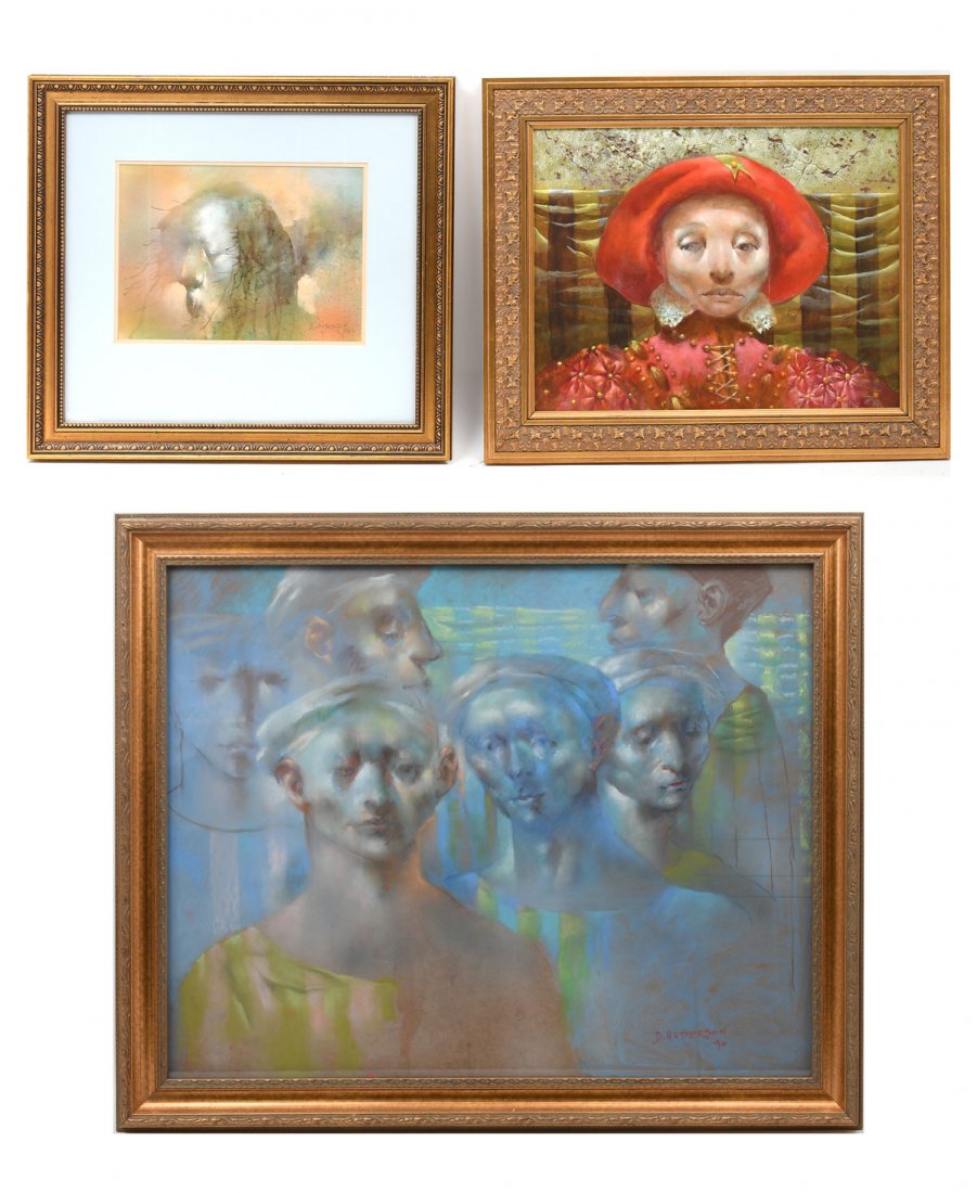 THREE PIECE DAVID ANDERSON PAINTING LOT: THREE PIECE DAVID ANDERSON PAINTING LOT: 1) ''Gonzalo'' Study for the Tempest, Watercolor, sight size 8.25'' x 11.5'', signed lower right, dated '88, framed, 18'' x 20'', label affixed verso; 2) Portr
