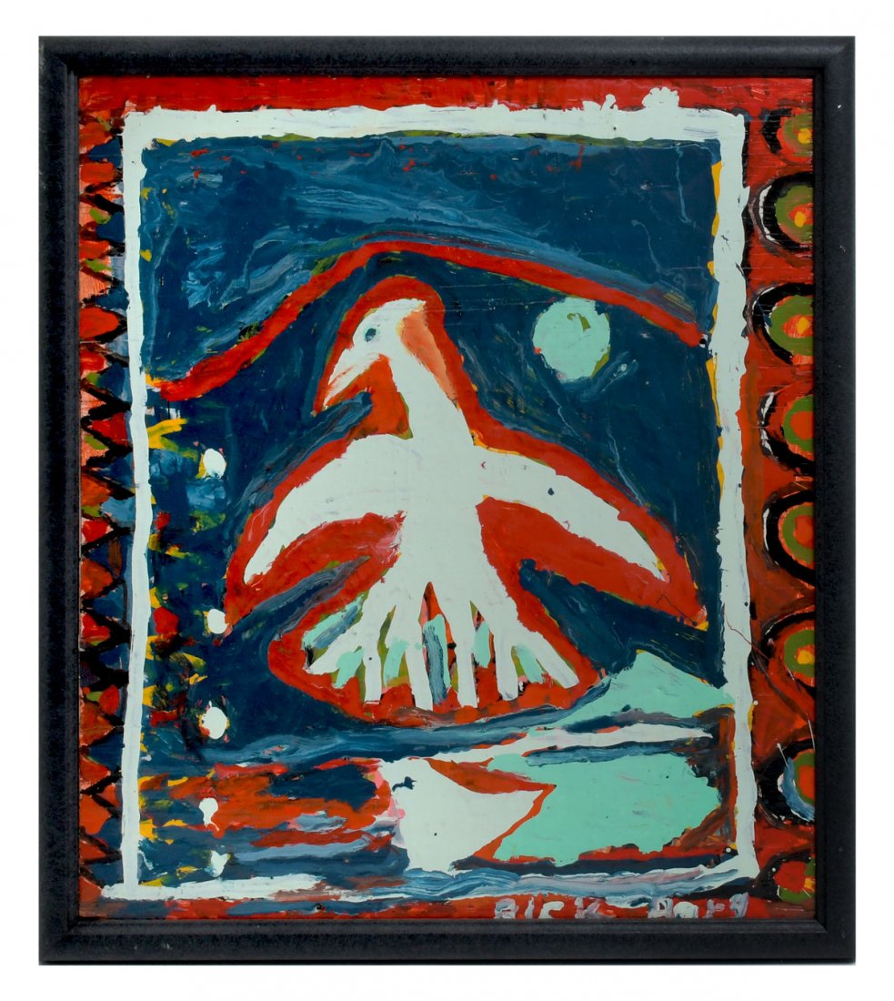 RICK BORG OUTSIDER FOLK ART PAINTING: BORG, Rick, (American, 20th Century): Folk Art/Outsider Style Painting of an Eagle, Oil/Wood, 23.5" x 20", signed in the lower margin, framed, 25.5" x 22".