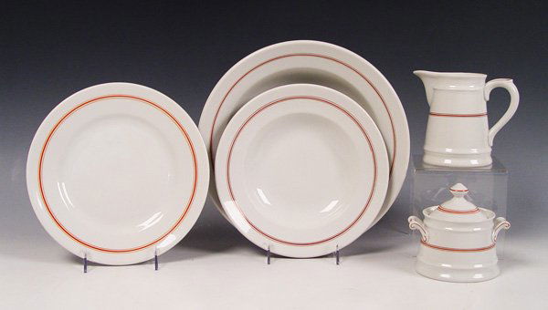 19 PC WWII KRIEGSMARINE KPM CHINA: GERMAN WWII KREIGSMARINE KPM CHINA: WWII German Navy dishware. 19 pieces to include large serving bowl, 10 low soup bowls (9 1/2'' dia.), 6 plates (9 3/4''), covered sugar and cream pitcher. Underside