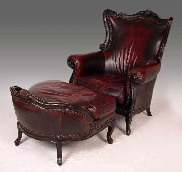 237: DREXEL HERITAGE LEATHER WING CHAIR & OTTOMAN