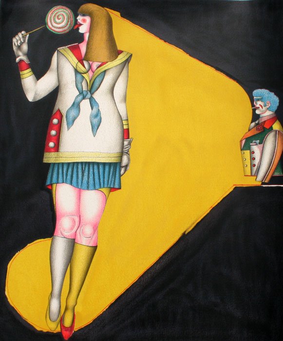 RICHARD LINDNER LITHOGRAPH: LINDNER, Richard, (American, 1901-1978): Girl w/Lollipop and Male Figure, Lithograph, pencil signed and numbered 158/175, unframed, 26 1/2'' x 20 1/4''.