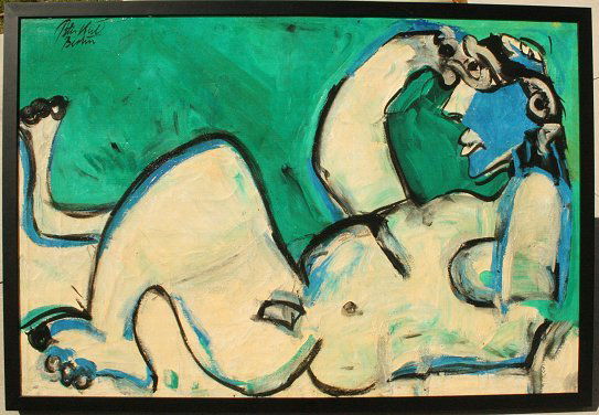PETER KEIL MODERNIST NUDE PAINTING AFTER PICASSO: KEIL, Peter, (German, 1942-): Reclining Nude after Picasso, Oil/Canvas, 40" x 59", signed, Fine Michael Murphy frame, 42 1/2" x 61 1/2".