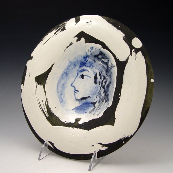 PABLO PICASSO MADOURA FAIENCE PLATE: PICASSO, Pablo, (Spain, 1881-1973): Portrait, Madoura Faience Plate, 10" diameter, no. 67 edition, signed and numbered 90/100. Purchased from Galerie Michael, Beverly Hills, CA.