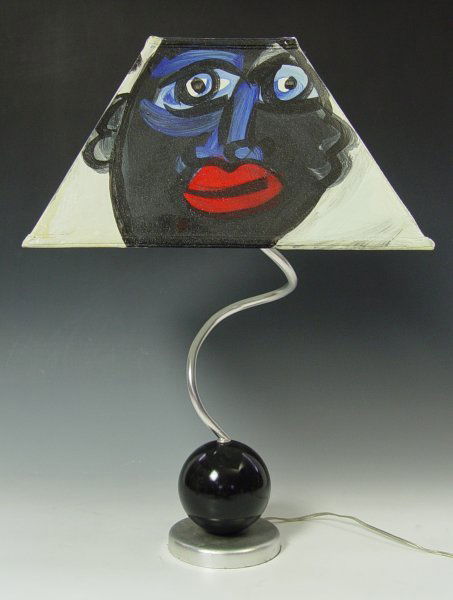 PETER KEIL LAMP WITH MICHAEL JACKSON SHADE: KEIL, Peter, (German, 1942-): Lamp with Michael Jackson shade, 28" h., shade is 18" x 18".