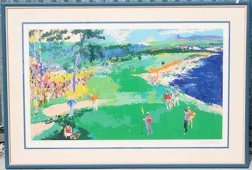 LEROY NEIMAN GOLF 18th Pebble Beach SERIGRAPH: NEIMAN, Leroy, (American, 1927-): 18th Pebble Beach, Serigraph, sight size 26 1/2" x 43 1/2", pencil signed and numbered 318/400, 36" x 53".