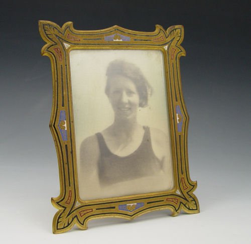 SUSSE FRERES ENAMEL BRONZE FRAME: SUSSE FRERES FRENCH ENAMEL BRONZE FRAME: Signed with Susse Freres foundry marks, bronze with enamel. Easel back, 7 1/4'' x 5 3/4''.