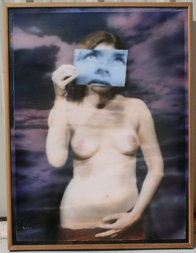 LANCE RODGERS NUDE: RODGERS, Lance, (American, 20th C.): Female Nude, Painted Silver Gelatin Print on Wood, 40" x 30", signed, framed, 41" x 31".