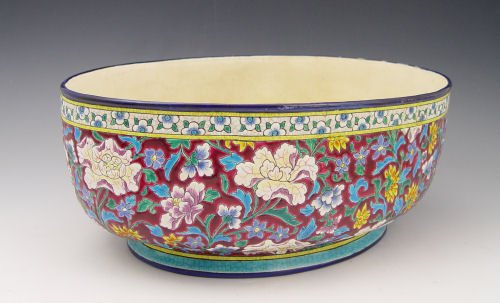 LONGWY FRENCH FAIENCE FERNER: LONGWY FRENCH FAIENCE FERNER: 5 1/2"h. x 13". Professional restoration.