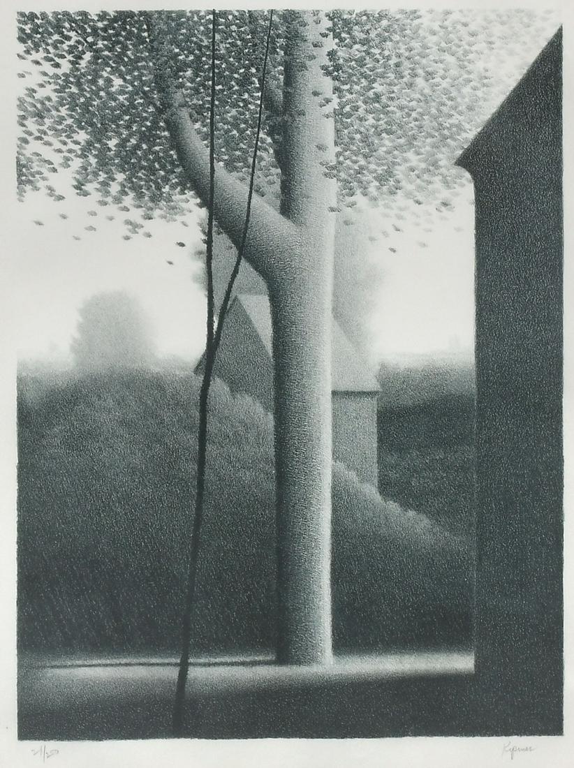 ROBERT KIPNISS LITHOGRAPH AFTERNOON SHADOWS: KIPNISS, Robert, (American, 1931-): "Afternoon Shadows", Lithograph, sight size 14" x 10.75", pencil signed lower right, 21/250 lower left, framed, 21.75" x 18.75", sold with Merrill Chase Certificate