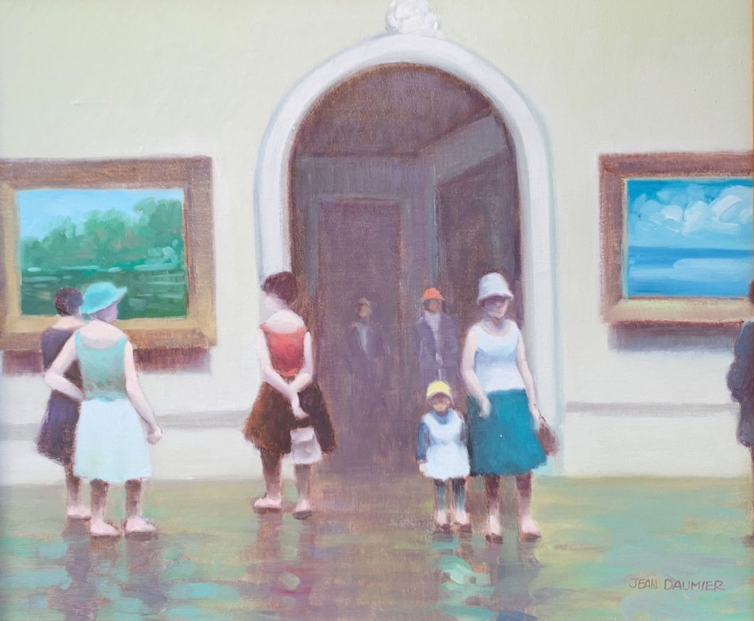 JEAN DAUMIER PAINTING INSIDE THE MUSEUM: DAUMIER, Jean, (French, 1948-): Scene Inside the Museum, Oil/Canvas, 20" x 24", signed lower right, framed, 28" x 32".