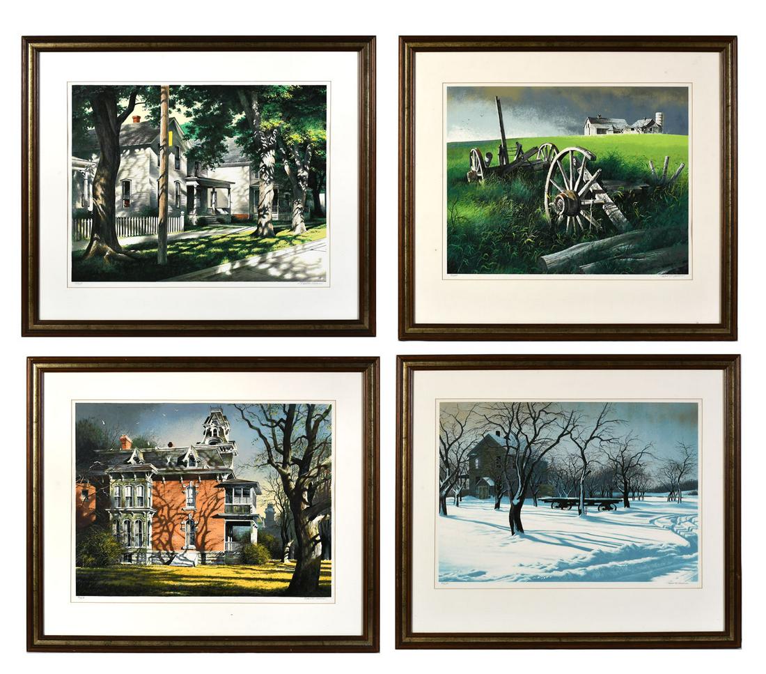 ROBERT ADDISON FOUR SEASONS SERIGRAPH SUITE: ADDISON, Robert, (American, 1924-1988): "Four Seasons", four framed serigraphs to include original box and Merrill Chase Certificate of Authenticity, sight size 18.75" x 24.5", pencil signed lower rig