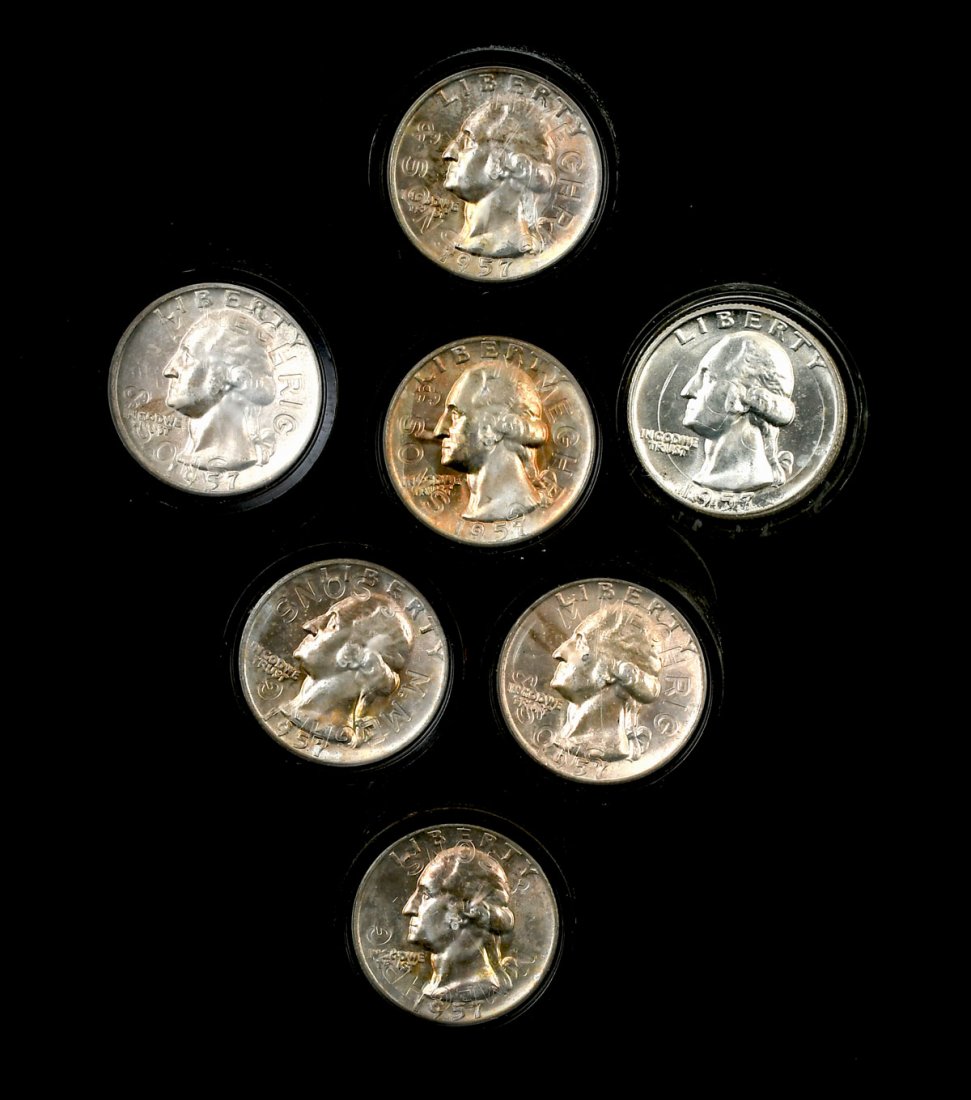 7 UNCIRCULATED? SILVER WASHINGTON QUARTER ROLLS: 7 UNCIRCULATED? SILVER WASHINGTON QUARTER ROLLS: All reside in plastic rolls, and are ungraded.