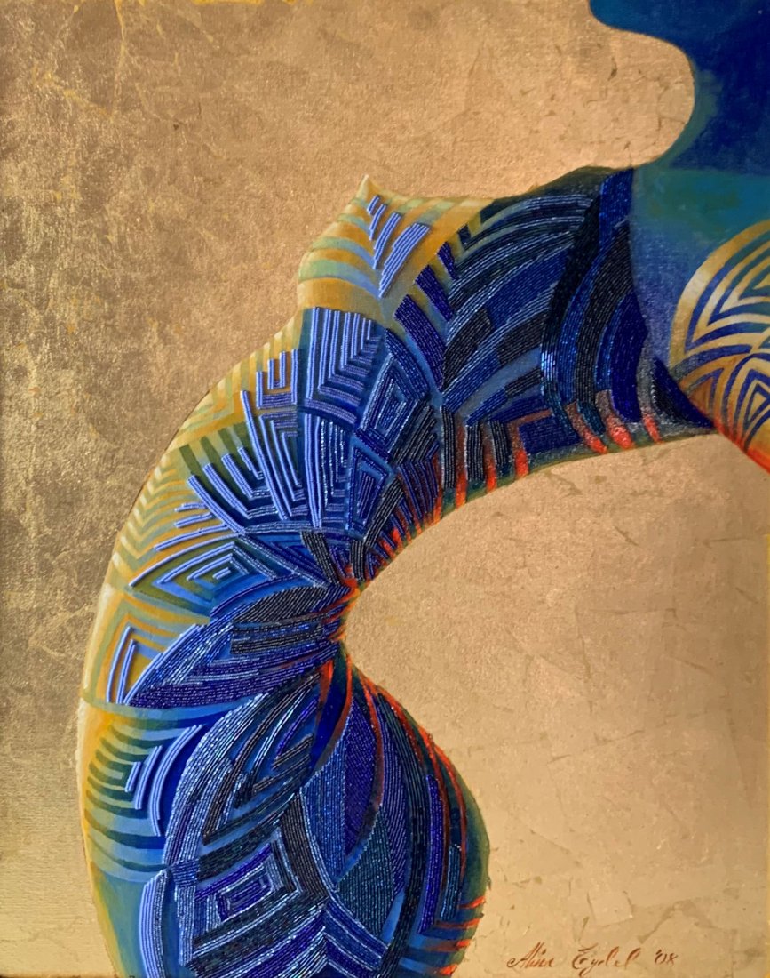 ALINA EYDEL BABY ARCHITECTURE MIXED MEDIA: EYDEL, Alina, (American, 20th/21st Century): "Baby Architecture" Erotic Female Form, Oil/Stretched Canvas with applied bead work, 30" x 24", signed lower right, dated '08, signed titled and dated vers