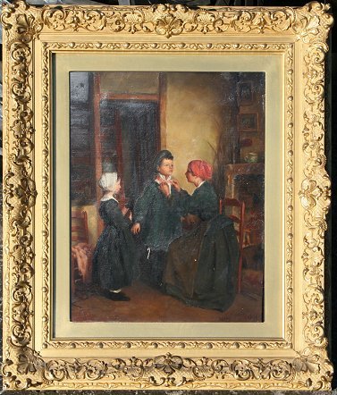 FLORENCE PERRY MUSEUM PAINTING: PERRY, Florence, (American, ): Interior Scene, Oil/Canvas, 15" x 12", signed lower left, marked lower right "Apres Frere", frame 22 1/2" x 19 1/2". This is a late 19th/early 20th C. copy of a work at 