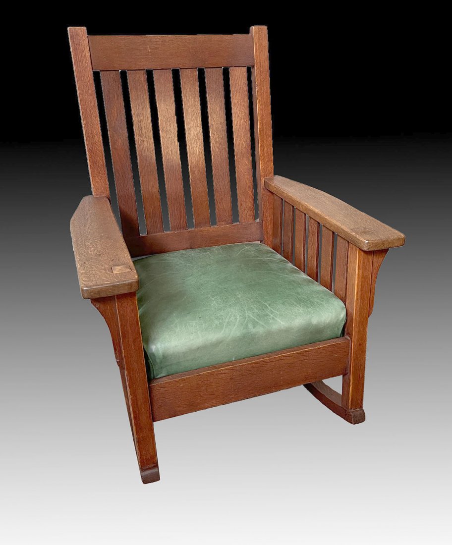 MISSION OAK ROCKER STICKLEY?: MISSION OAK ROCKER STICKLEY?: Approx. 38.75" h x 28.5" l x 30.75" w.
