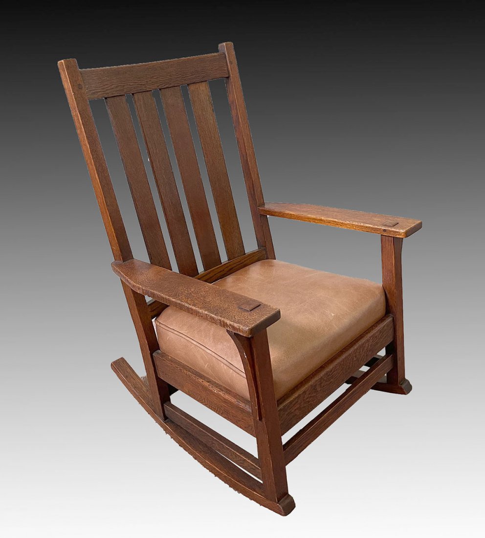 MISSION OAK ROCKER STICKLEY?: MISSION OAK ROCKER STICKLEY?: Approx. 38.25" h x 28.5" l x 30.75" w.