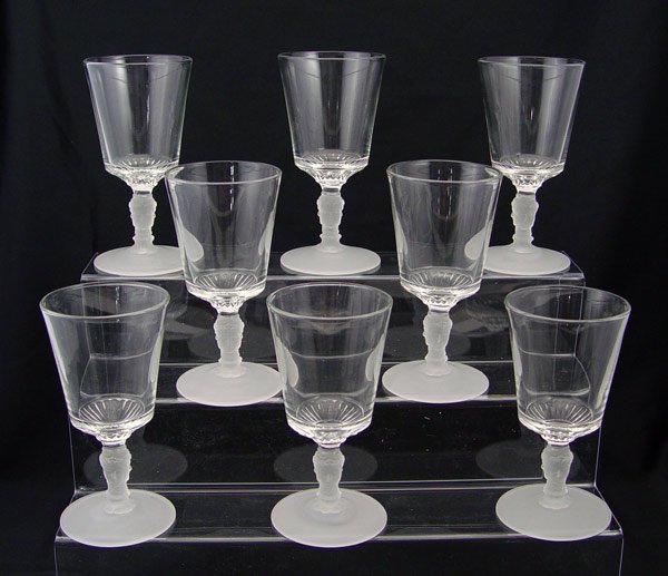 8 DUNCAN EAPG "THREE FACE" SISTERS GOBLETS: SET OF 8 DUNCAN EAPG "THREE FACE" GOBLETS: Also known as The Sisters. High fluorescence under a black light. 6 1/2" tall.