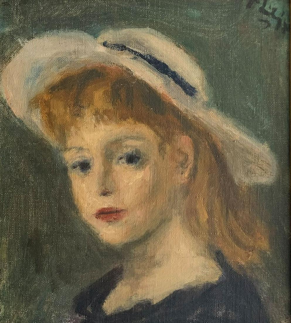 ROBERT PHILIPP 1956 PORTRAIT PAINTING: PHILIPP, Robert, (American, 1895-1981): "Young Girl" Portrait, 1956, Oil/Canvas, 9" x 8", signed upper right, framed, 15.25" x 16.25", Rabin and Krueger Gallery label verso, titled and dated 1956 on t