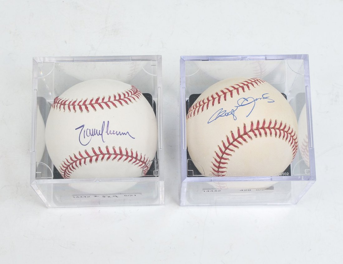 TWO MLB AUTOGRAPHED BASEBALLS R. CLEMENS R. JOHNSON: TWO MLB AUTOGRAPHED BASEBALLS ROGER CLEMENS RANDY JOHNSON: Enclosed in plastic holders, from the Mitch Shriber Collection.