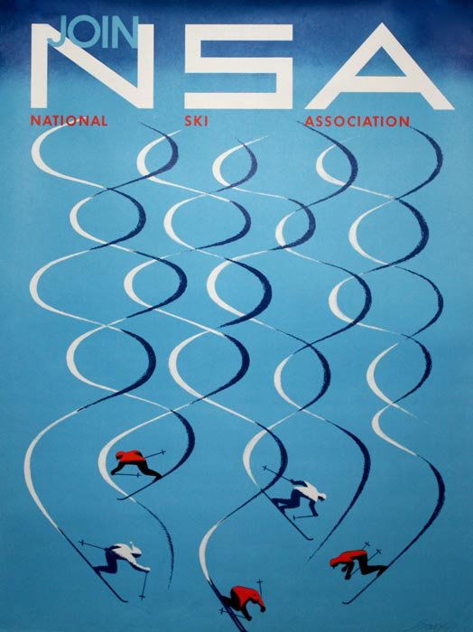 HERBERT NSA SKI POSTER: BAYER, Herbert, (German, 1900-1985): NSA, Poster, 30" x 22", signed and dated in the plate 1957, pencil signed, unframed.