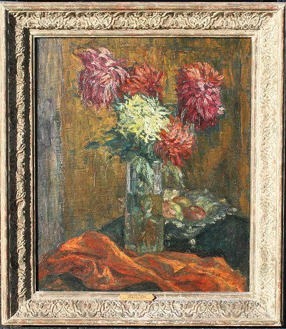 STILL LIFE AFTER MARCEL DYF: FLORAL STILL LIFE AFTER MARCEL DYF: Oil/Canvas, 27" x 22", gilded gesso frame, 32 1/2" x 28 1/2".