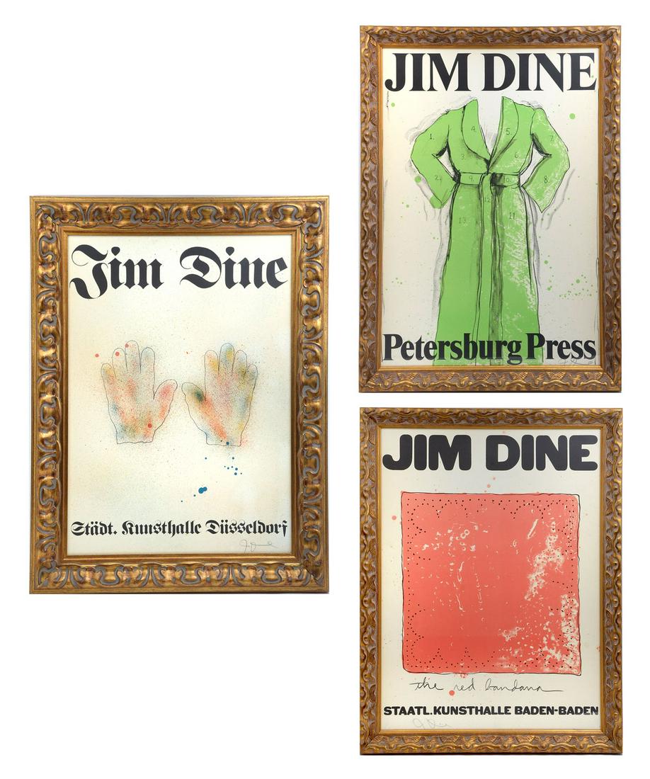 THREE JIM DINE SIGNED EXHIBITION POSTERS: THREE JIM DINE SIGNED EXHIBITION POSTERS: 1) Green Robe for Saint Petersburg Press, sight size 30'' x 21.5'', pencil signed lower right, framed, 34'' x 25''; 2) The Red Bandanna for Staatl.Kunsthalle 