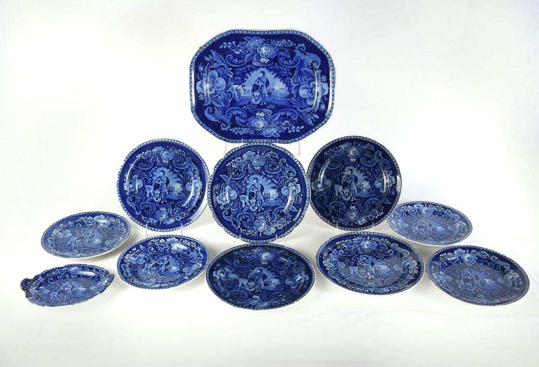 CLEWS STAFFORDSHIRE "PEACE & PLENTY" TRANSFERWARE: CLEWS STAFFORDSHIRE "PEACE & PLENTY" TRANSFERWARE: Comprising; 10- Plates & bowls, and 1- Large platter. Largest Approx. 15.25" l x 11.75" w.