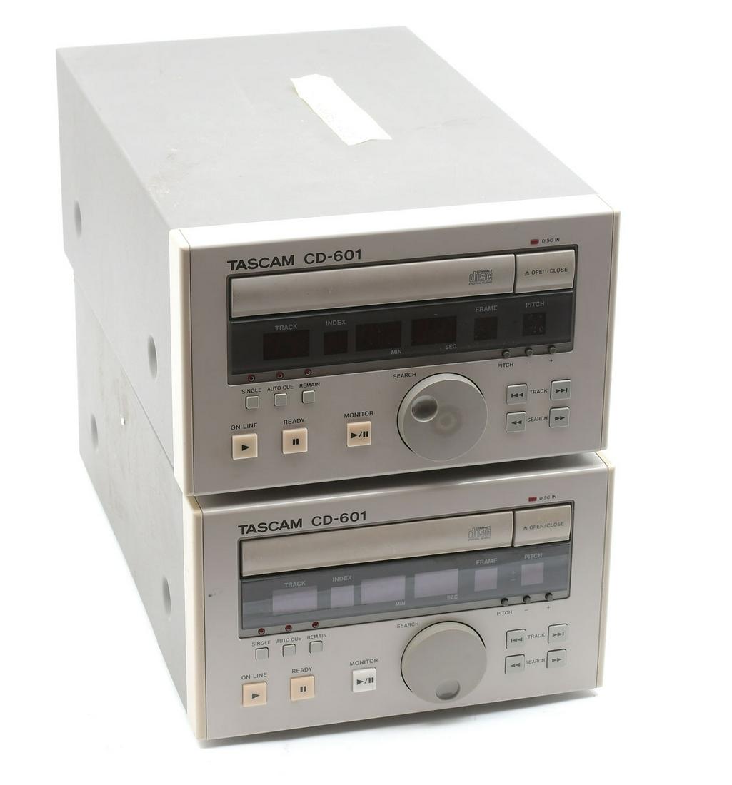 2 TASCAM CD-601 STUDIO COMPACT DISC PLAYERS: 2 TASCAM CD-601 STUDIO COMPACT DISC PLAYERS: From the estate of John Ariosa Jr., founder of the Sheffield Institute for the Recording Arts. Sold as is, not tested.