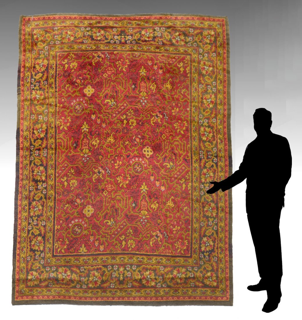 SAVONNERIE BESSARABIAN ORIENTAL CARPET 8'8 X 11'3: SAVONNERIE BESSARABIAN ORIENTAL CARPET, 8'8" x 11'3": Ca 1930's having floral octagons, cruciforms, vine and oak leaf motifs drawing in a diagonal direction with a dark brown rosette border. 8'8" x 11