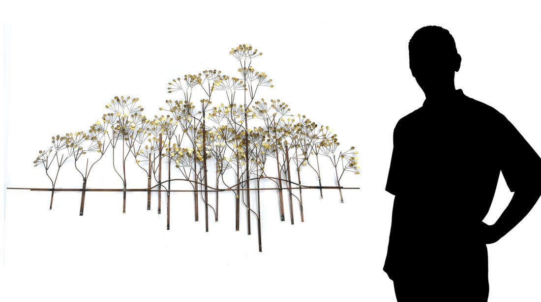 CURTIS JERE MIXED METAL ELM TREE SCULPTURE: CURTIS JERE MIXED METAL ELM TREE SCULPTURE: Of copper & brass. Approx. 35.5" h x 57" l.