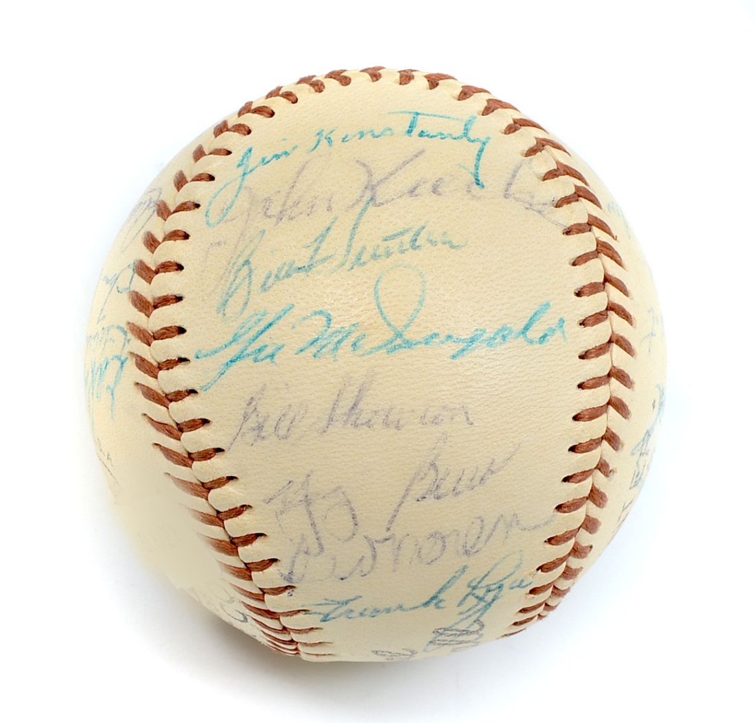 NEW YORK YANKEES TEAM BASEBALL: NEW YORK YANKEES TEAM BASEBALL: Includes an early Mickey Mantle signature on the sweet spot, Hank Bauer, Yogi Berra, Tom Morgan, Elston Howard, and others. From the Michael Brown collection.