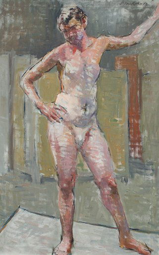 ROBERT BRACKMAN PAINTING MALE EVE: BRACKMAN, Robert, (American, 1896-1980): ''Brackman Eve'', OIL/Canvas, 40'' x 26'', signed, titled verso, newer frame, 47'' x 33''. Christie's '05 label verso.