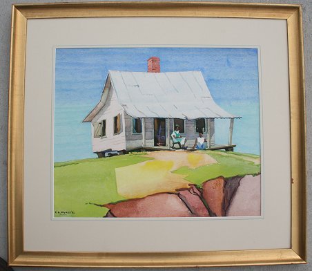 FREDERIC WYKES SOUTHERN/GEORGIA PAINTING: WYKES, Frederic Kirtland, (American, 1905-): ''Little House on the Prairie, Georgia'', W/C, signed, sight size 15 1/4'' x 19 1/2'', signed titled ''Georgia'', and dated '52, old label taped verso, gil