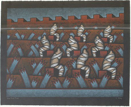 ROBERT GORDY COLOR TRIAL PROOF 1981: GORDY, Robert, (American, 1933-1986): ''Rampart'', 1981, Silkscreen, 22.25'' x 28'', signed, marked Color Trial Proof lower left, float mounted in contemporary chrome frame, 36'' x 40''.