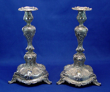 ORNATE PAIR OF GERMAN FINE 800 SILVER CANDLESTICK