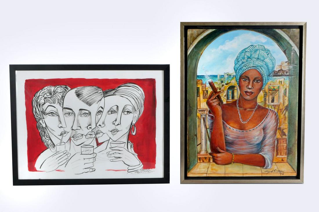 TWO PIECE MIGUEL ORDOQUI ARTWORK LOT: ORDOQUI, Miguel, (Cuban, b. 1939): Two Artworks: 1) "Regla Maria de le Habana Vieja", Acrylic/Canvas, 24" x 18", signed lower right and dated '08, signed, titled, and dated verso, framed, 26.25" x 20.