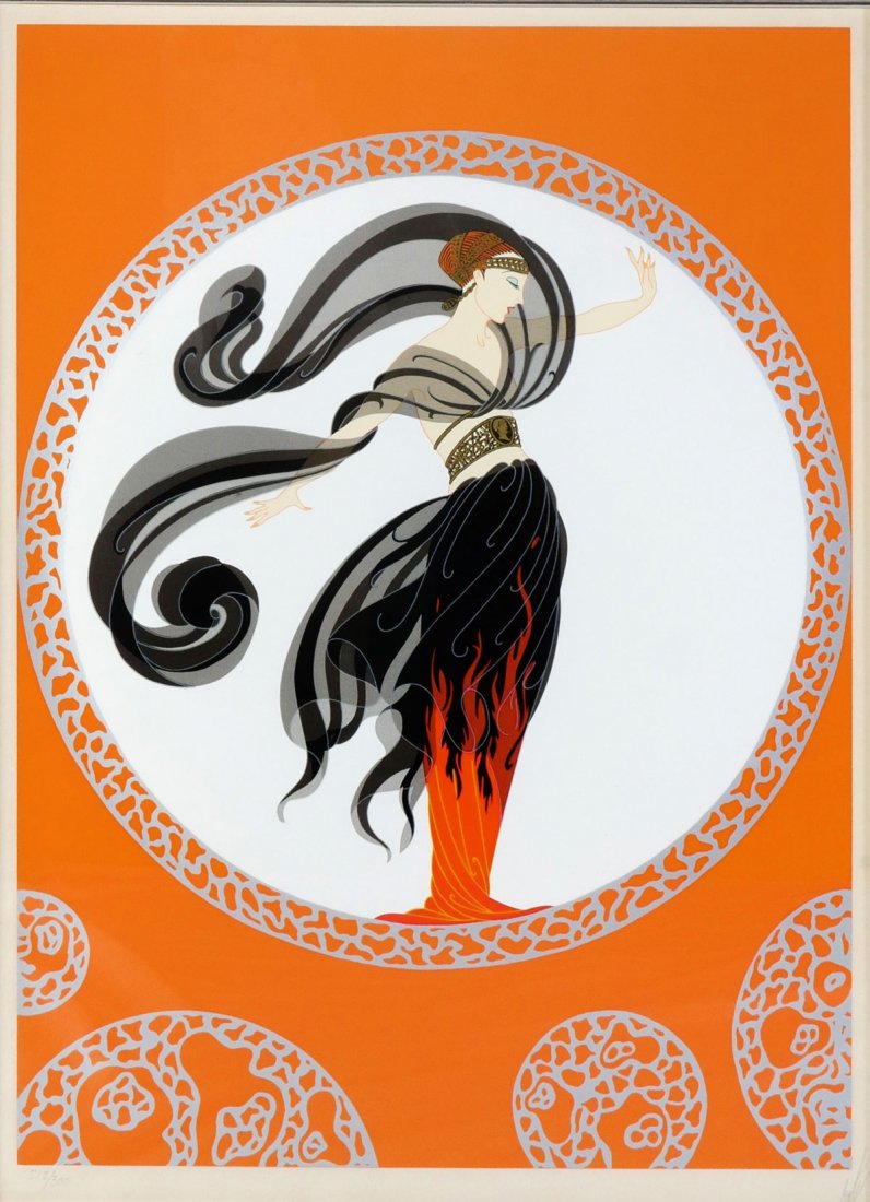 ERTE SERIGRAPH FLAMES OF LOVE: ERTE SERIGRAPH FLAMES OF LOVE: Sight size 22.5" x 17" , signed lower right, 34" x 27.5".