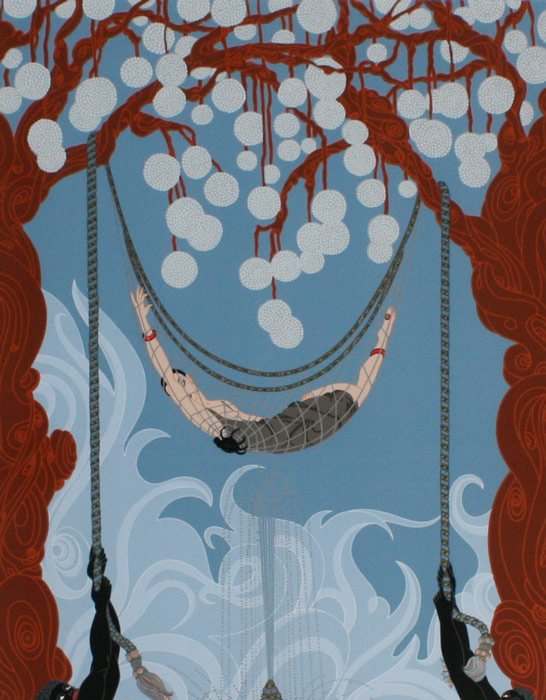 ORIGINAL ERTE SERIGRAPH SPIDER WEB: ERTE, (Russian, 1892-1990): "Spider Web", Serigraph, 80/300, signed, 20" x 15", custom lacquered frame with exceptional matting, 30 1/2" x 26".