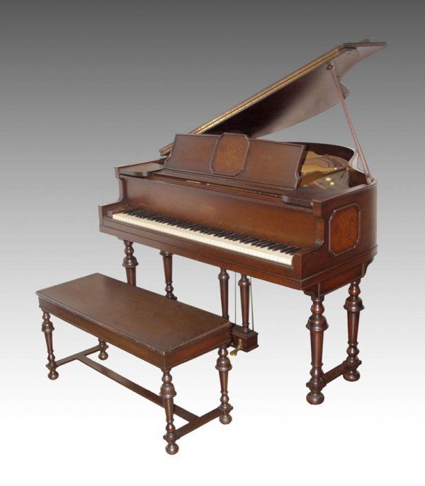 C. 1900 GEORGE STECK ROSEWOOD BABY GRAND PIANO: C. 1900 GEORGE STECK ROSEWOOD BABY GRAND PIANO: Serial number 22400, dates to 1900. Rosewood case with floral inlay on music rack and panels in side. Well marked George Steck & Co. Aeolian. Measures a