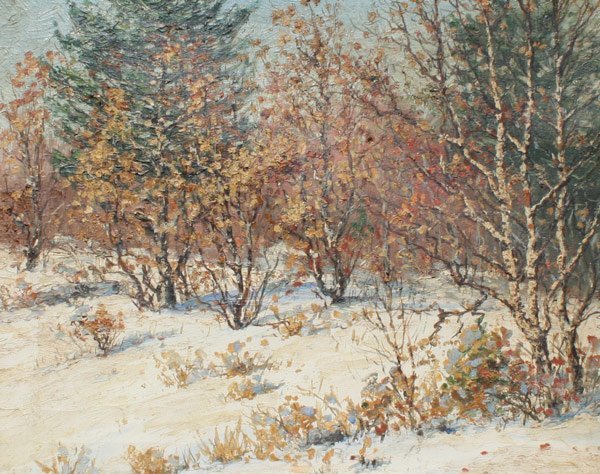THEODORE VALENKAMPH SNOWY LANDSCAPE PAINTING: VALENKAMPH, Theodore Victor Carl, (American, 1868-1924): "Snowy Landscape", OIL/Canvas, 16" x 20", signed lower right, framed, 22" x 26".