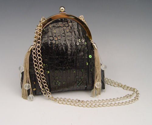 LALIQUE SAC POMPONS TISSU PAIL NOIRE PURSE
