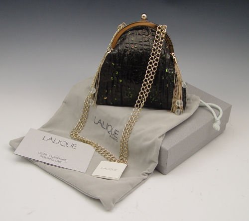 LALIQUE SAC POMPONS TISSU PAIL NOIRE PURSE - 2