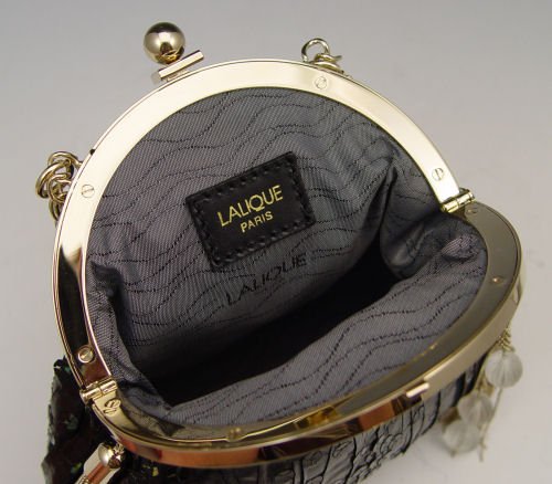 LALIQUE SAC POMPONS TISSU PAIL NOIRE PURSE - 3