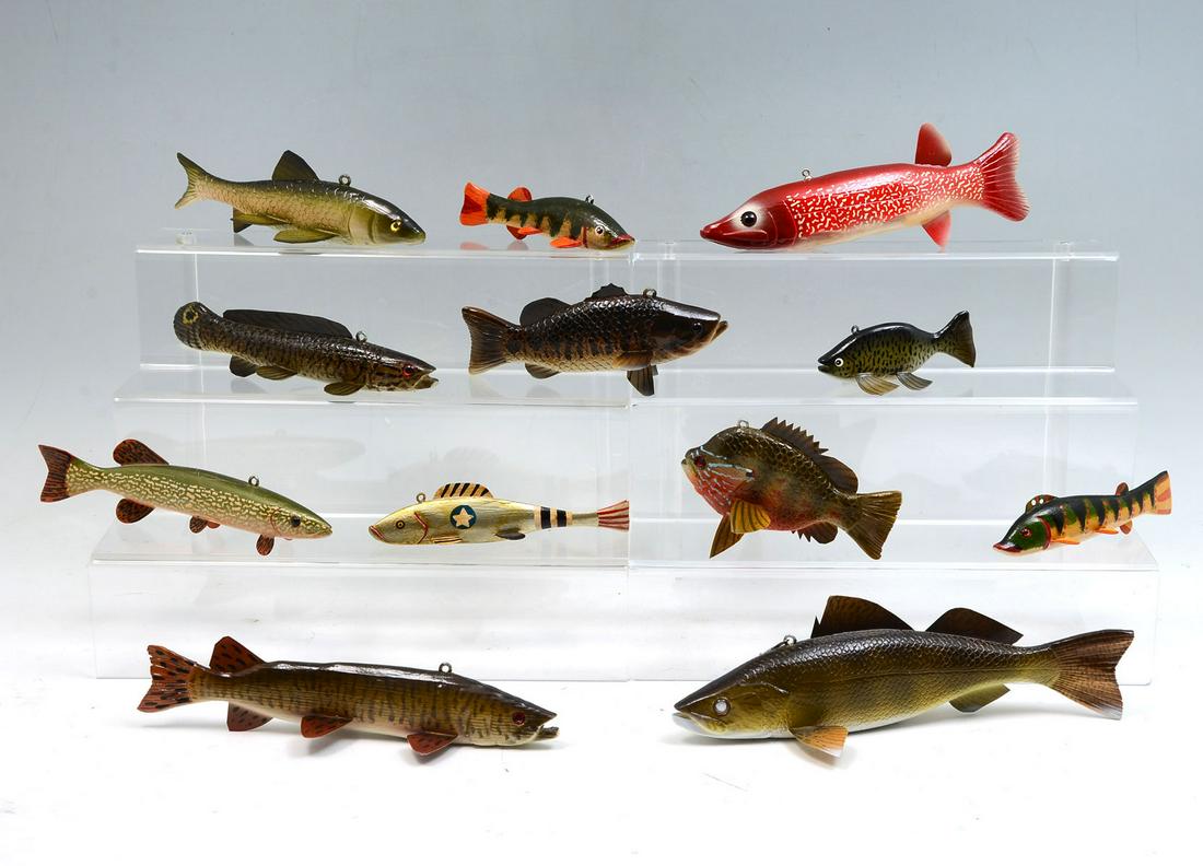 TWELVE PIECE JAMES STANGLAND FISH DECOY LOT (1 of 3)