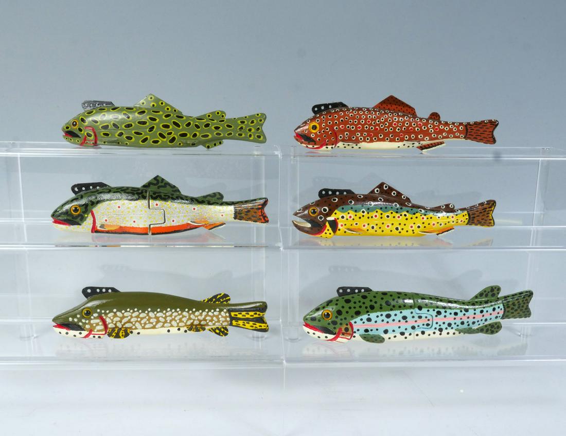 SIX JIM NELSON HAND-CARVED AND PAINTED FISH DECOYS (1 of 4)